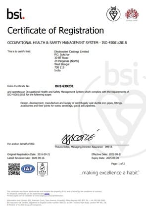 certificado ISO 45001 Electrosteel