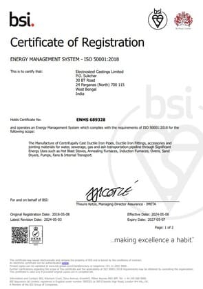 certificado ISO 50001 Electrosteel