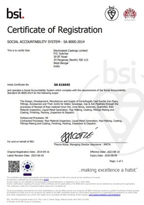 certificado ISO 8000 Electrosteel