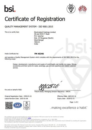 certificado ISO 9001 Electrosteel